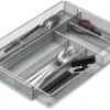 P-87213587407774-20260406095926.webp Unyqoos® Uittrekbare zilverkleurige metalen bestekbak voor georganiseerde keukenlades