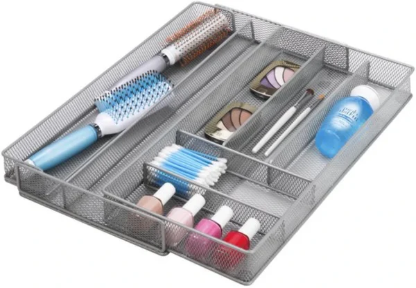 P-87213587407778-20260406095938.webp Unyqoos® Uittrekbare zilverkleurige metalen bestekbak voor georganiseerde keukenlades