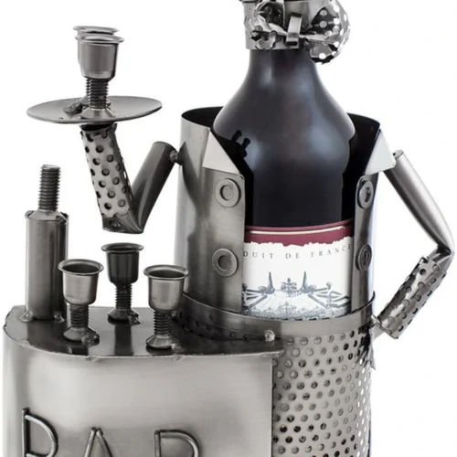 P-87213587448430-20260406105953.webp Unyqoos® Decoratieve metalen wijnfleshouder met barkeeper als uniek geschenkidee