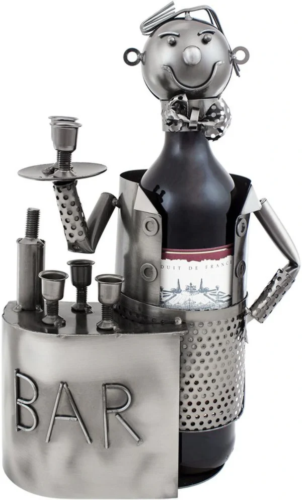 P-87213587448430-20260406105953.webp Unyqoos® Decoratieve metalen wijnfleshouder met barkeeper als uniek geschenkidee