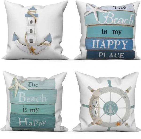 Unyqoos® Set van 4 decoratieve kussenslopen met maritieme prints voor bank of bed