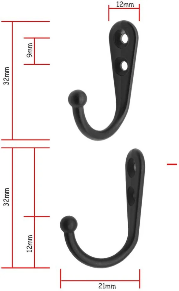 Unyqoos® Set van 10 zwarte metalen haken voor veelzijdig gebruik in huis of kantoor
