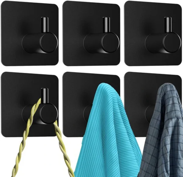 Unyqoos® Set van 6 zelfklevende zwarte haken voor keuken en badkamer zonder boren