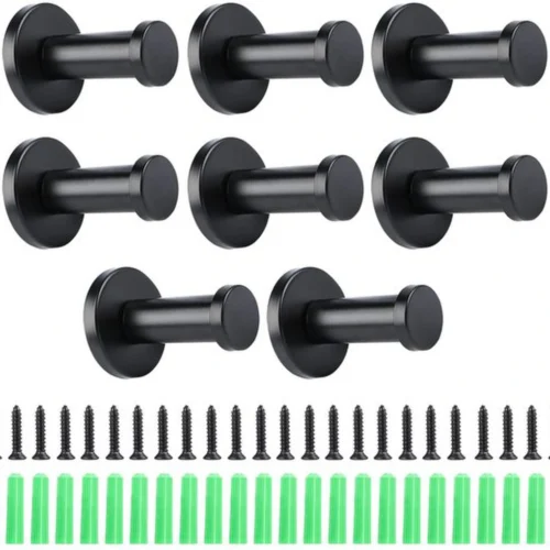 P-87213589306350-20260406120632.webp Unyqoos® Set van 8 zwarte roestvrijstalen wandhaken voor diverse ruimtes