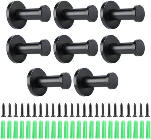 P-87213589306350-20260406120632.webp Unyqoos® Set van 8 zwarte roestvrijstalen wandhaken voor diverse ruimtes