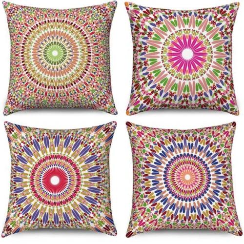 P-87213589338580-20260406112034.webp Unyqoos® Set van 4 kleurrijke boho-kussenslopen met mandala en bloemenmotief