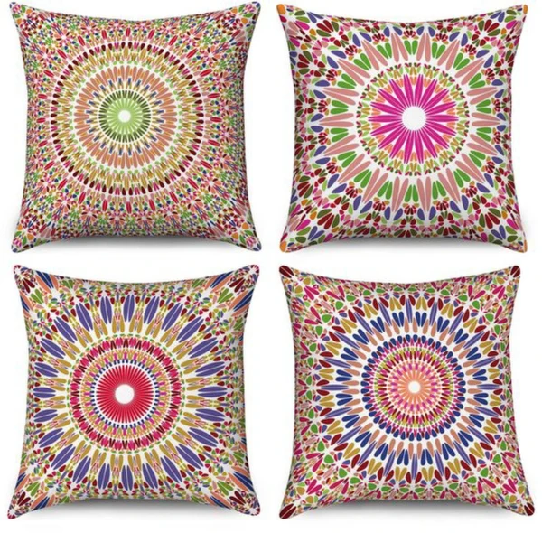 P-87213589338580-20260406112034.webp Unyqoos® Set van 4 kleurrijke boho-kussenslopen met mandala en bloemenmotief