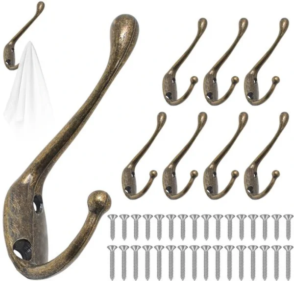 P-87213589458510-20260406120720.webp Unyqoos® Set van 8 Vintage Bronzen Dubbele Wandhaken voor Diverse Ruimtes