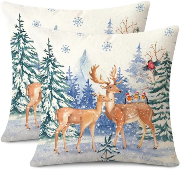 Unyqoos® Set van 2 decoratieve kerstkussenhoezen voor een feestelijk interieur