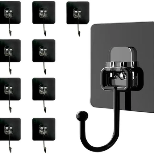 P-87213589702280-20260406121008.webp Unyqoos® Zwarte zelfklevende haken voor zware lasten tot 50 kg in badkamer en keuken