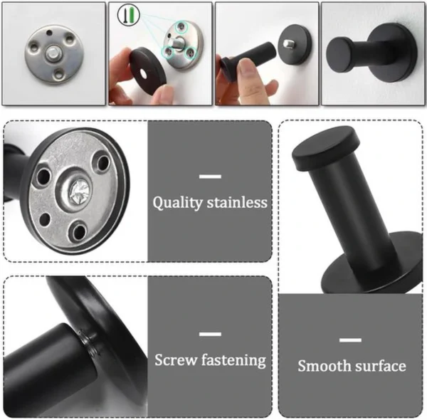P-87213589862503-20260406121042.webp Unyqoos® Set van zes ruimtebesparende mat zwarte haken voor badkamer en keuken