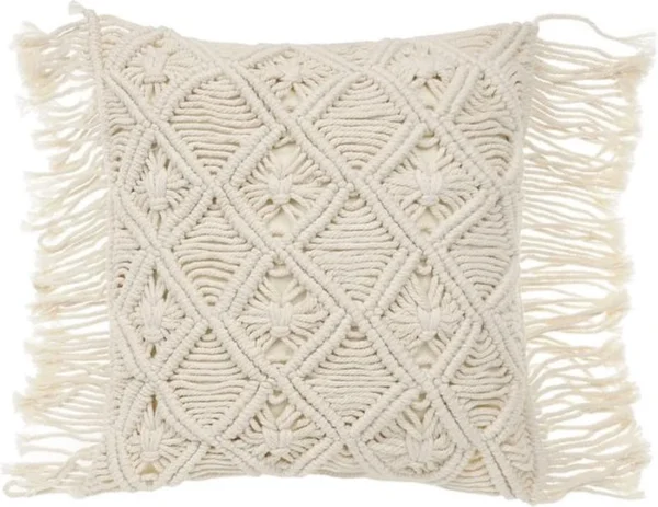 Macramé Kussenhoes, Decoratief Kussen, 45 x 45 cm, Set van 2, Boho Kussen, Beige voor Sofa, Woonkamer, Slaapkamer, Vintage Kussenhoes, 100% Katoen
