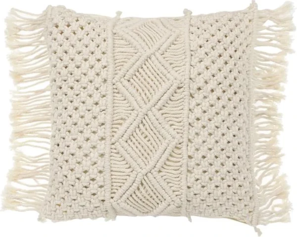 Macramé Kussenhoes, Decoratief Kussen, 45 x 45 cm, Set van 2, Boho Kussen, Beige voor Sofa, Woonkamer, Slaapkamer, Vintage Kussenhoes, 100% Katoen